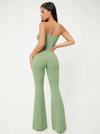 SXY Crop Tube Top & Flare Leg Pants Set Shein