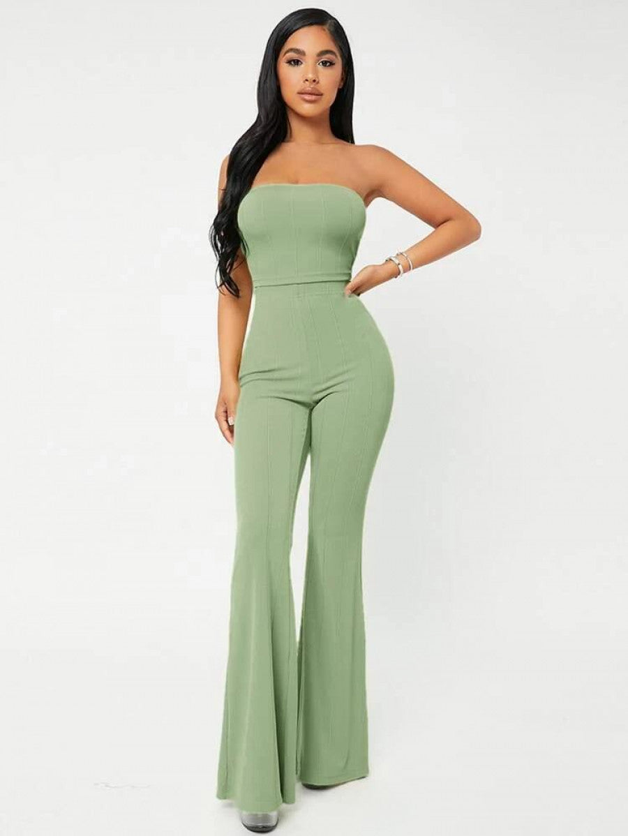 SXY Crop Tube Top & Flare Leg Pants Set Shein