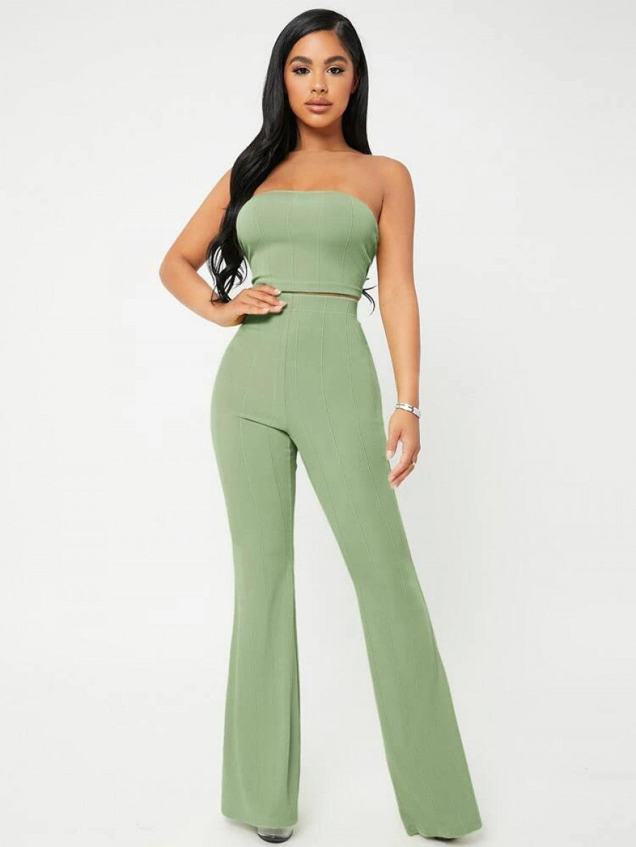 SXY Crop Tube Top & Flare Leg Pants Set Shein