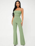 SXY Crop Tube Top & Flare Leg Pants Set Shein