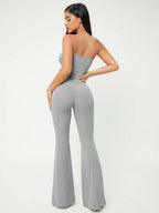 SXY Crop Tube Top & Flare Leg Pants Set Shein