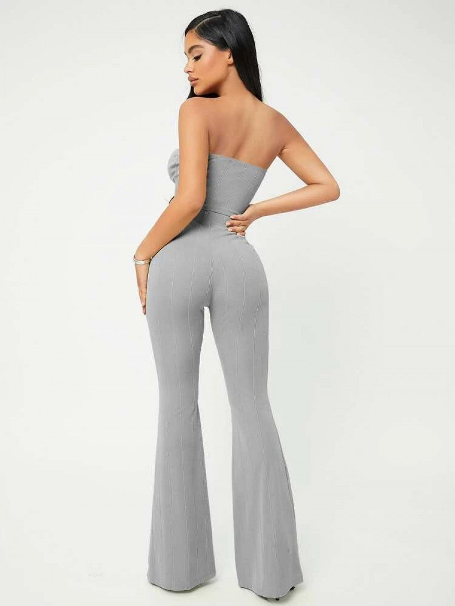 SXY Crop Tube Top & Flare Leg Pants Set Shein