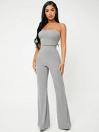SXY Crop Tube Top & Flare Leg Pants Set Shein