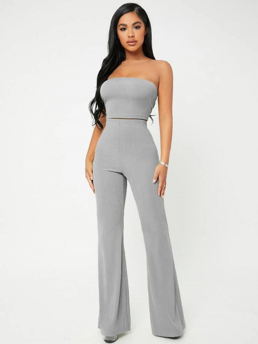 SXY Crop Tube Top & Flare Leg Pants Set Shein