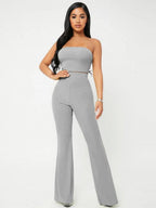 SXY Crop Tube Top & Flare Leg Pants Set Shein