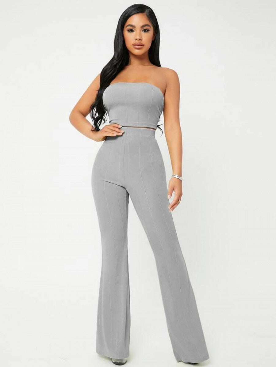 SXY Crop Tube Top & Flare Leg Pants Set Shein