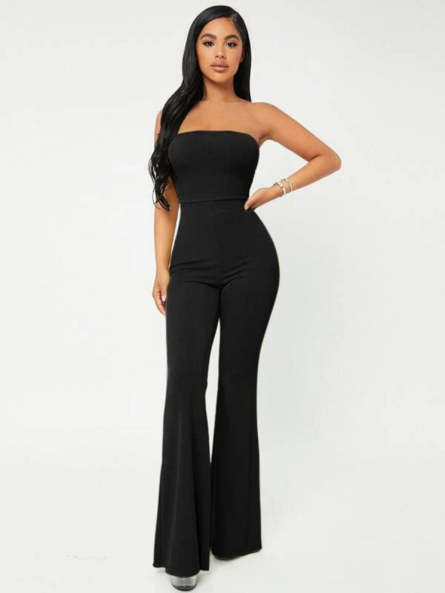 SXY Crop Tube Top & Flare Leg Pants Set Shein