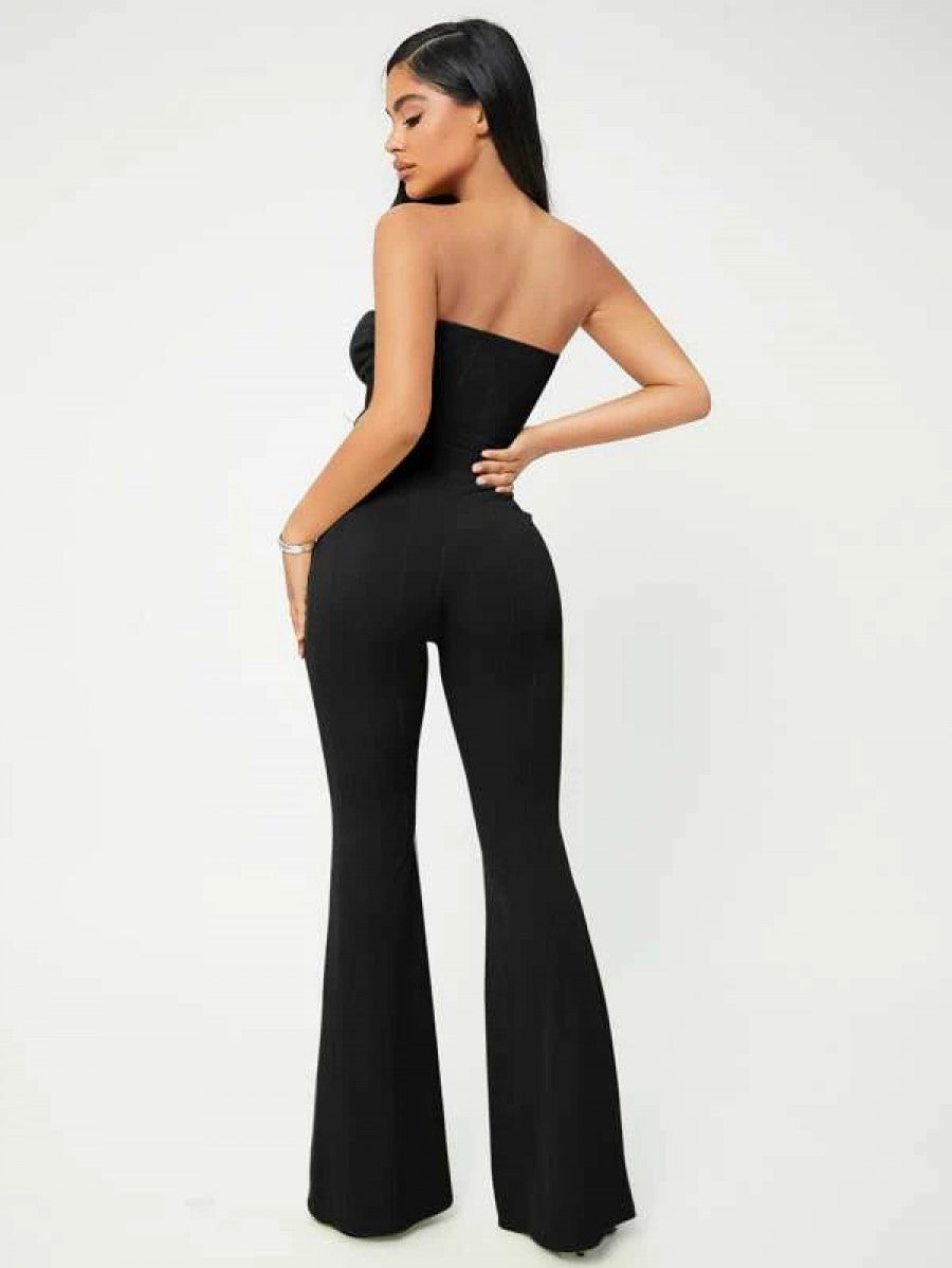 SXY Crop Tube Top & Flare Leg Pants Set Shein
