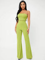 SXY Crop Tube Top & Flare Leg Pants Set Shein