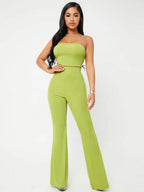 SXY Crop Tube Top & Flare Leg Pants Set Shein
