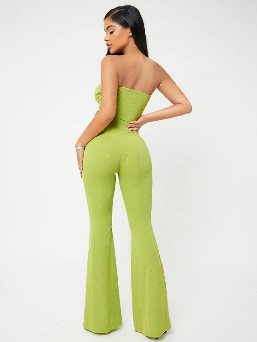 SXY Crop Tube Top & Flare Leg Pants Set Shein