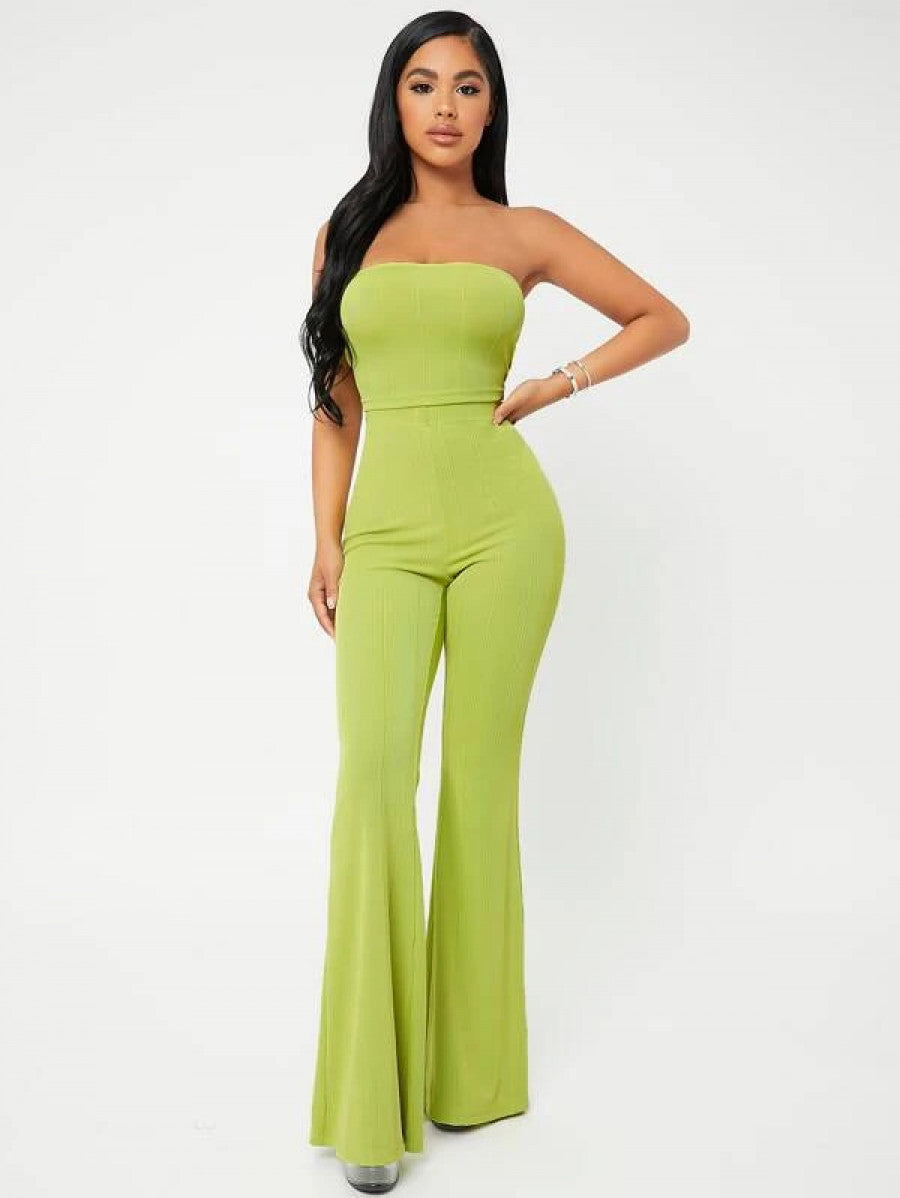 SXY Crop Tube Top & Flare Leg Pants Set Shein