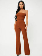 SXY Crop Tube Top & Flare Leg Pants Set Shein