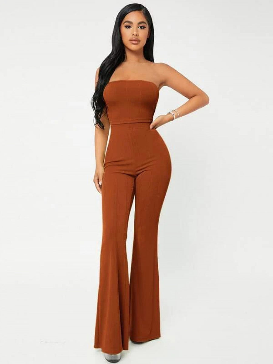 SXY Crop Tube Top & Flare Leg Pants Set Shein