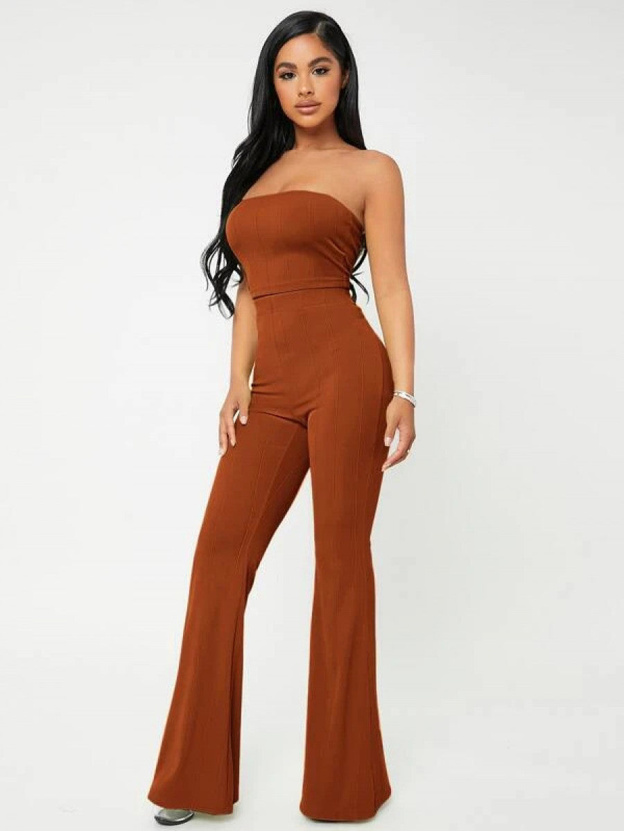 SXY Crop Tube Top & Flare Leg Pants Set Shein