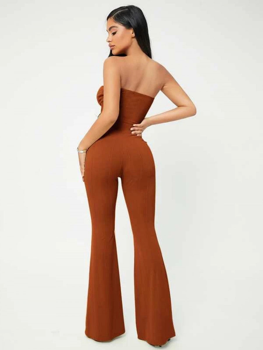 SXY Crop Tube Top & Flare Leg Pants Set Shein