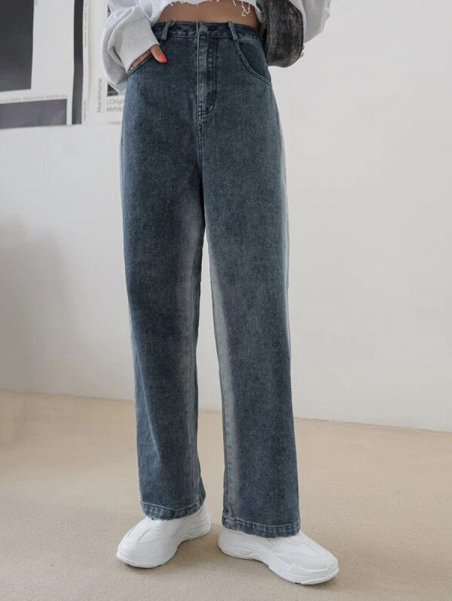 DAZY High Waist Slant Pockets Straight Leg Jeans Shein