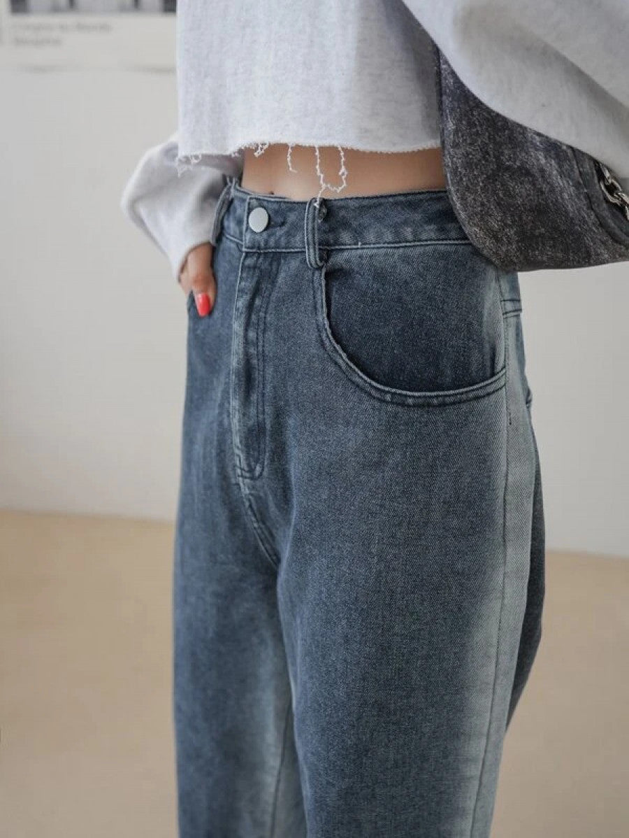 DAZY High Waist Slant Pockets Straight Leg Jeans