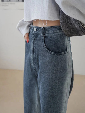 DAZY High Waist Slant Pockets Straight Leg Jeans