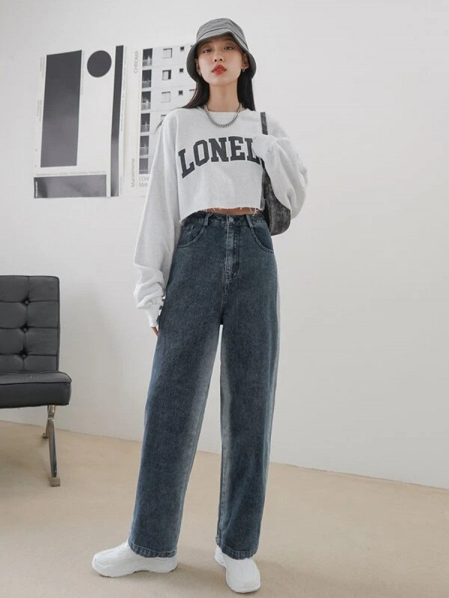 DAZY High Waist Slant Pockets Straight Leg Jeans