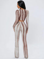 PETITE Tie Dye Lettuce Trim Crop Top & Flare Leg Pants Shein