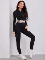Letter Graphic Crop Jacket & Leggings Shein