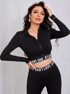 Letter Graphic Crop Jacket & Leggings Shein