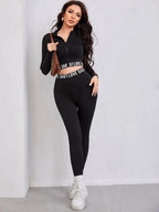 Letter Graphic Crop Jacket & Leggings Shein
