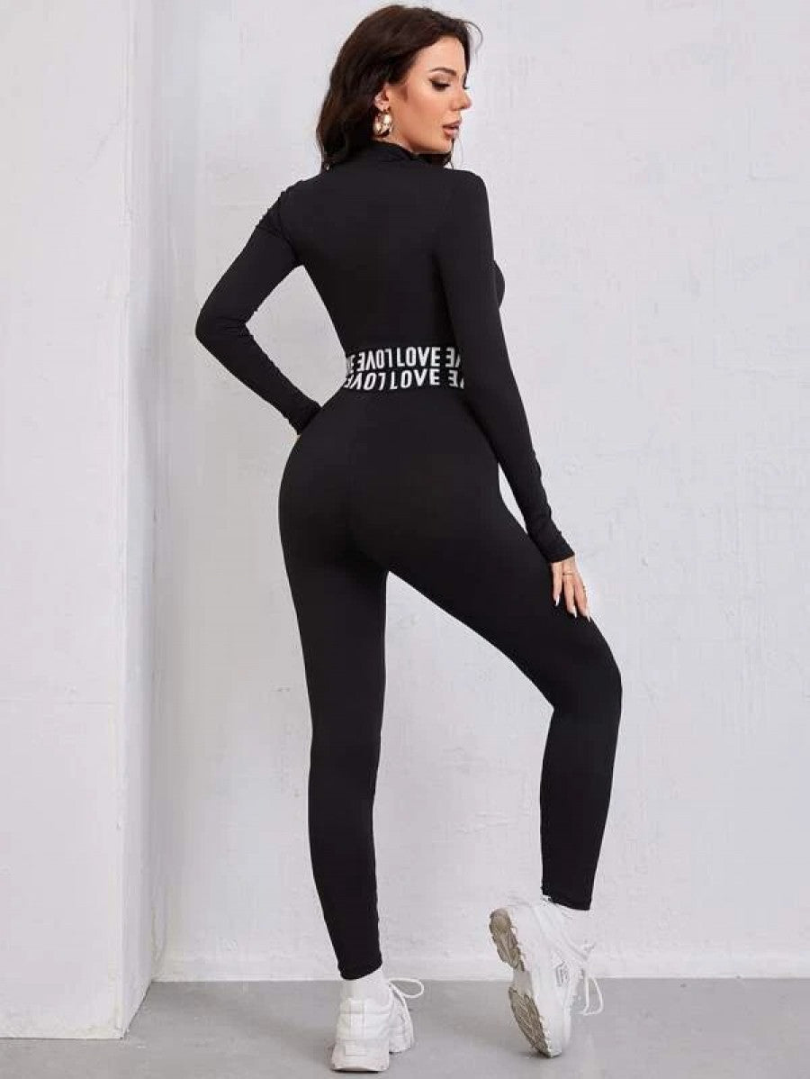 Letter Graphic Crop Jacket & Leggings Shein