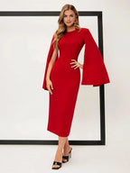 Solid Cloak Sleeve Split Back Dress Shein