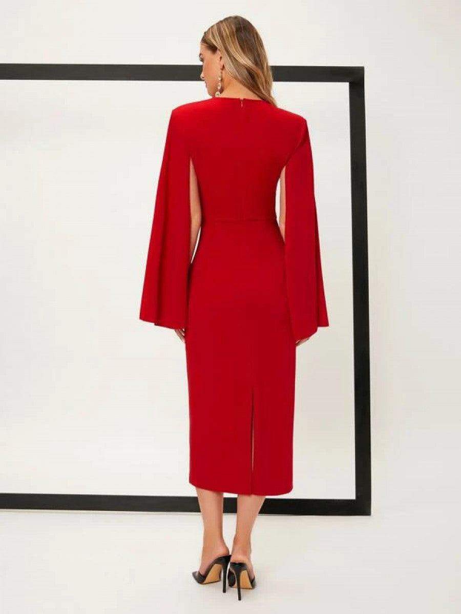 Solid Cloak Sleeve Split Back Dress Shein