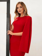 Solid Cloak Sleeve Split Back Dress Shein