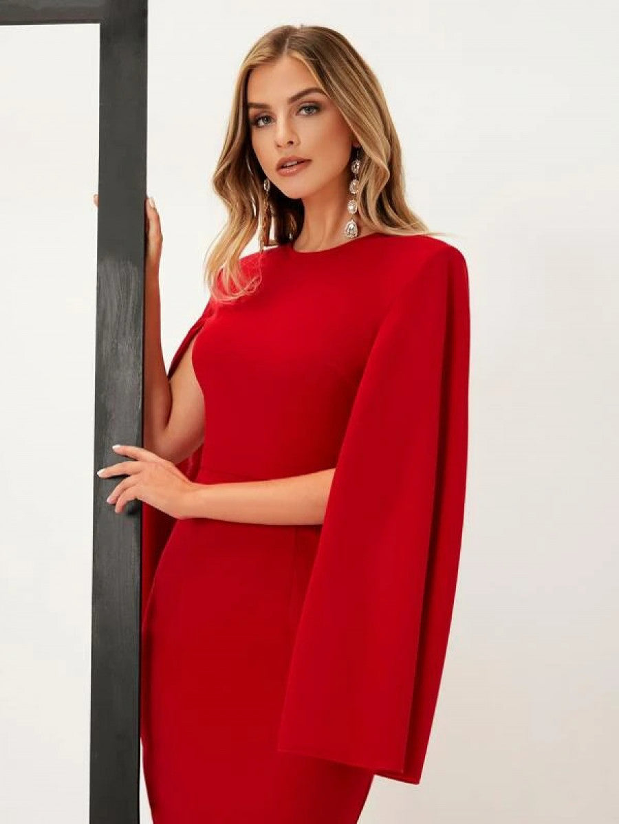 Solid Cloak Sleeve Split Back Dress Shein