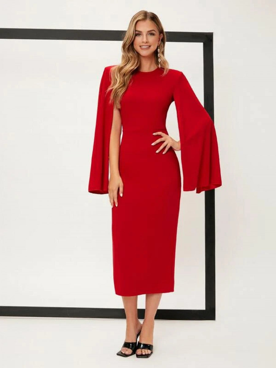 Solid Cloak Sleeve Split Back Dress Shein