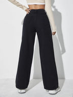 High Waist Letter & Fire Pattern Wide Leg Jeans Shein