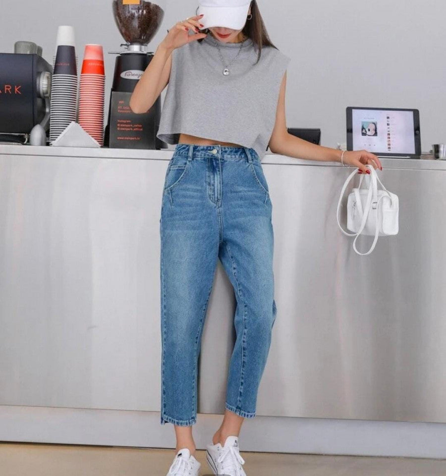 DAZY High Rise Crop Mom Jeans Shein