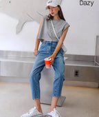 DAZY High Rise Crop Mom Jeans Shein