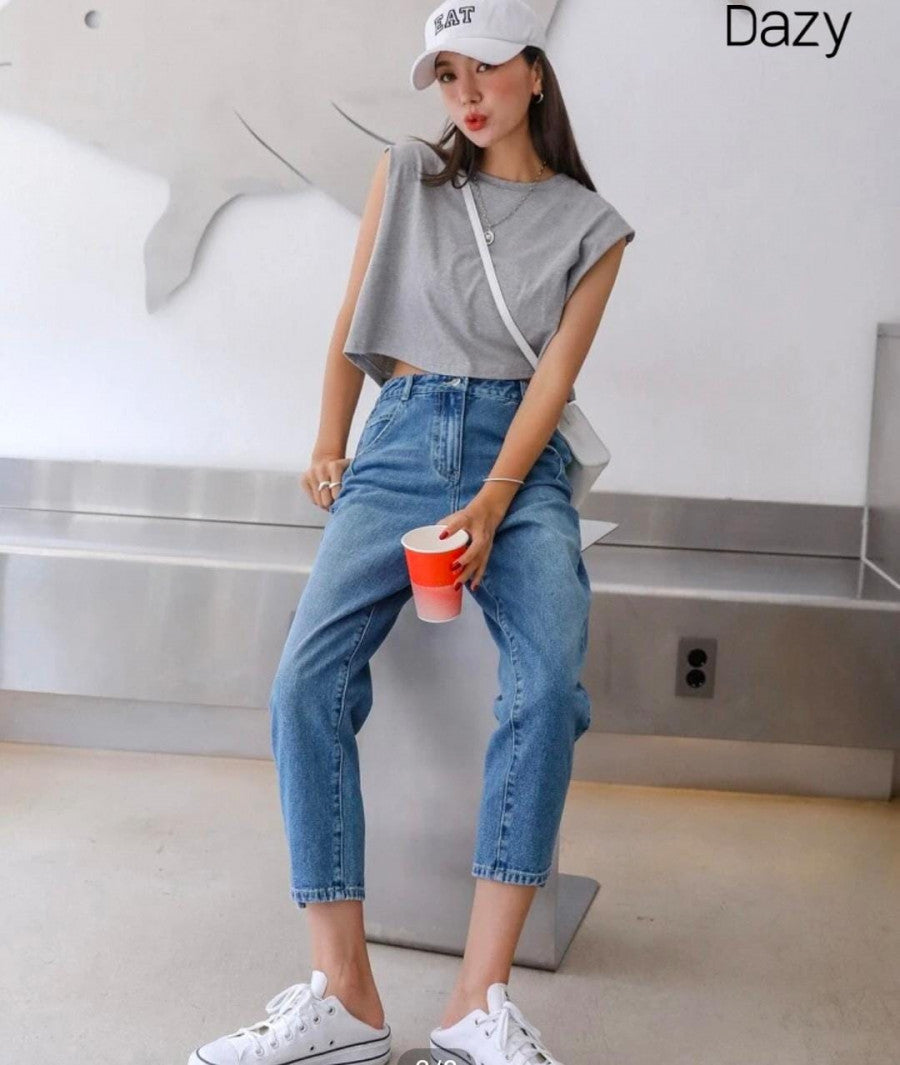 DAZY High Rise Crop Mom Jeans Shein