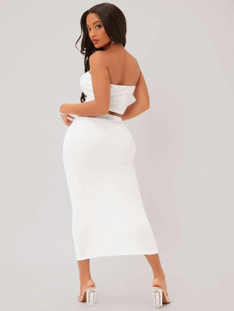 SXY Textured Crop Tube Top & Pencil Skirt Set