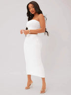 SXY Textured Crop Tube Top & Pencil Skirt Set Shein