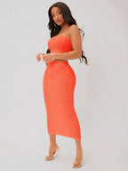 SXY Textured Crop Tube Top & Pencil Skirt Set Shein