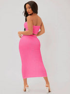 SXY Textured Crop Tube Top & Pencil Skirt Set Shein