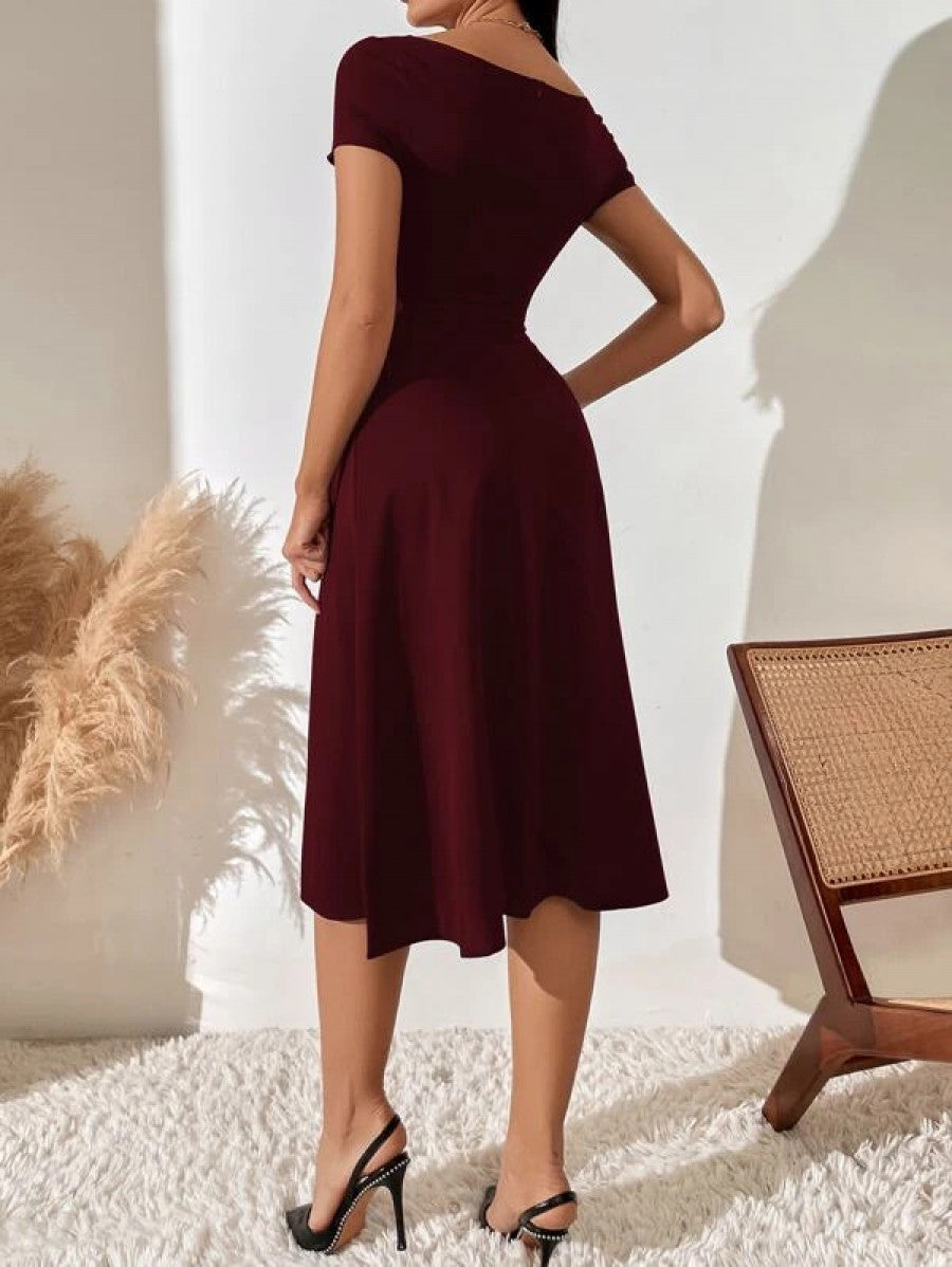 Ruched Pleated Detail A-line Dress Shein