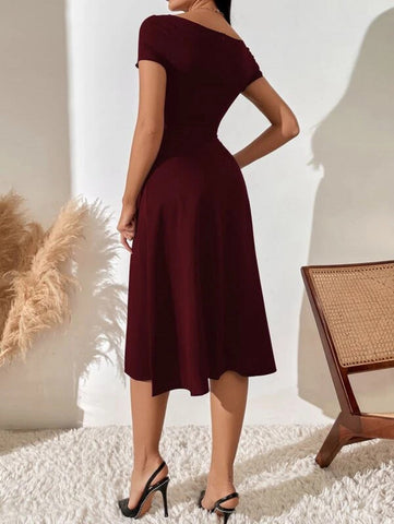 Ruched Pleated Detail A-line Dress