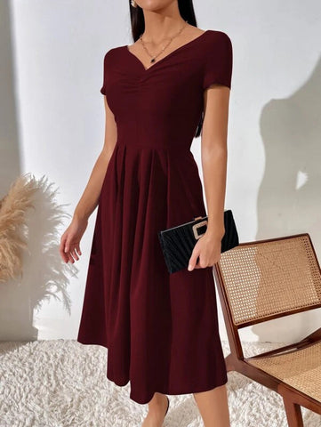 Ruched Pleated Detail A-line Dress