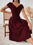 Ruched Pleated Detail A-line Dress Shein