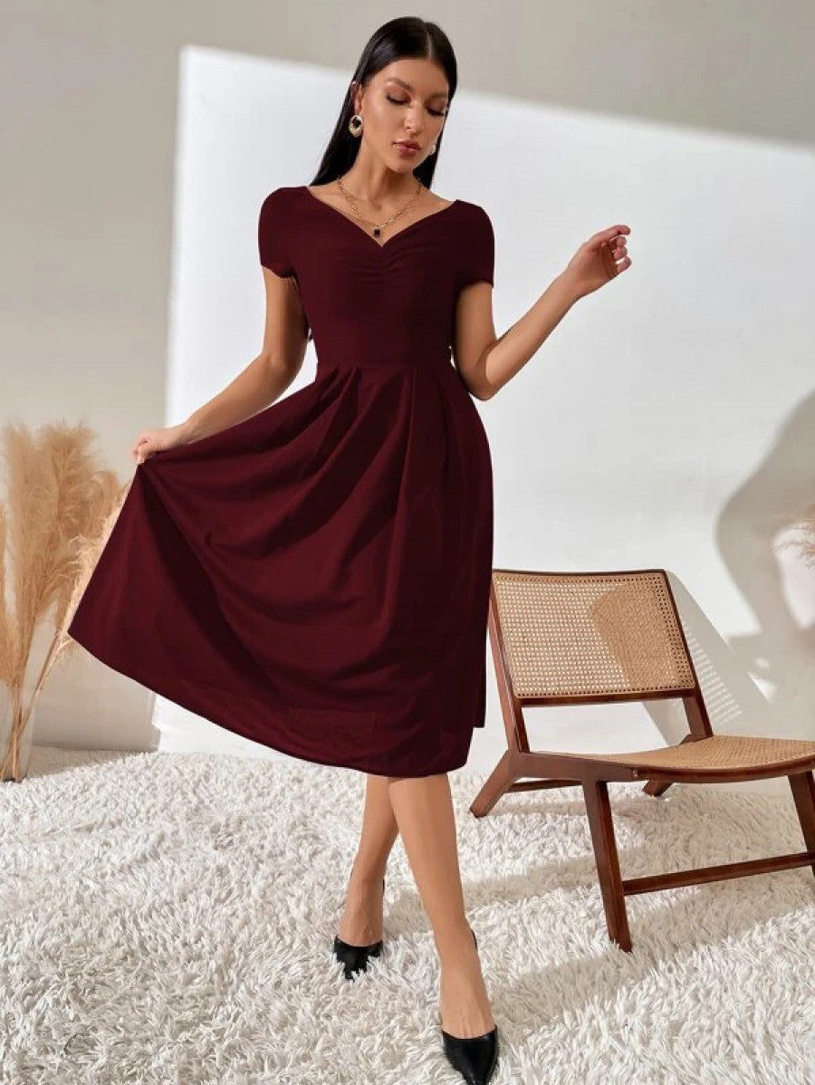 Ruched Pleated Detail A-line Dress Shein