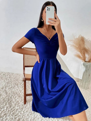 Ruched Pleated Detail A-line Dress
