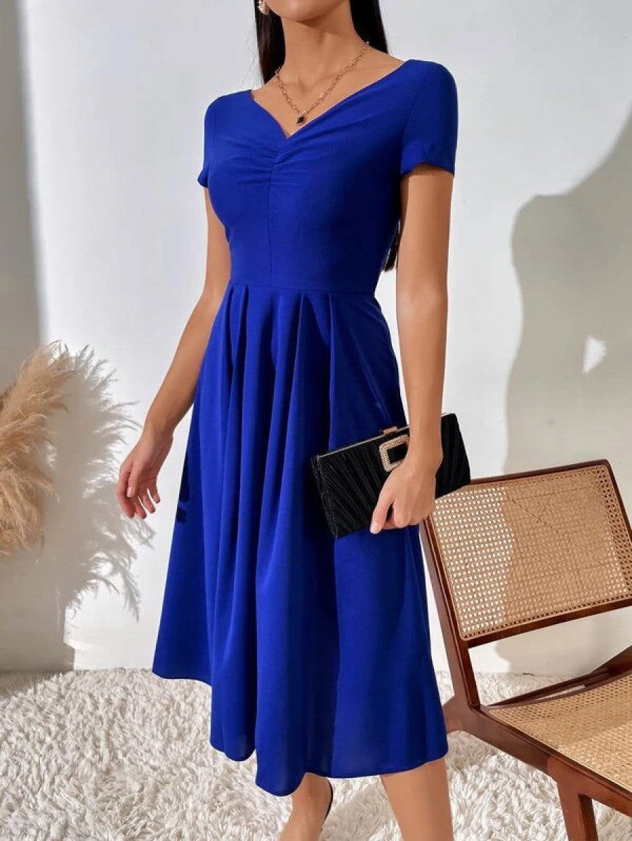 Ruched Pleated Detail A-line Dress
