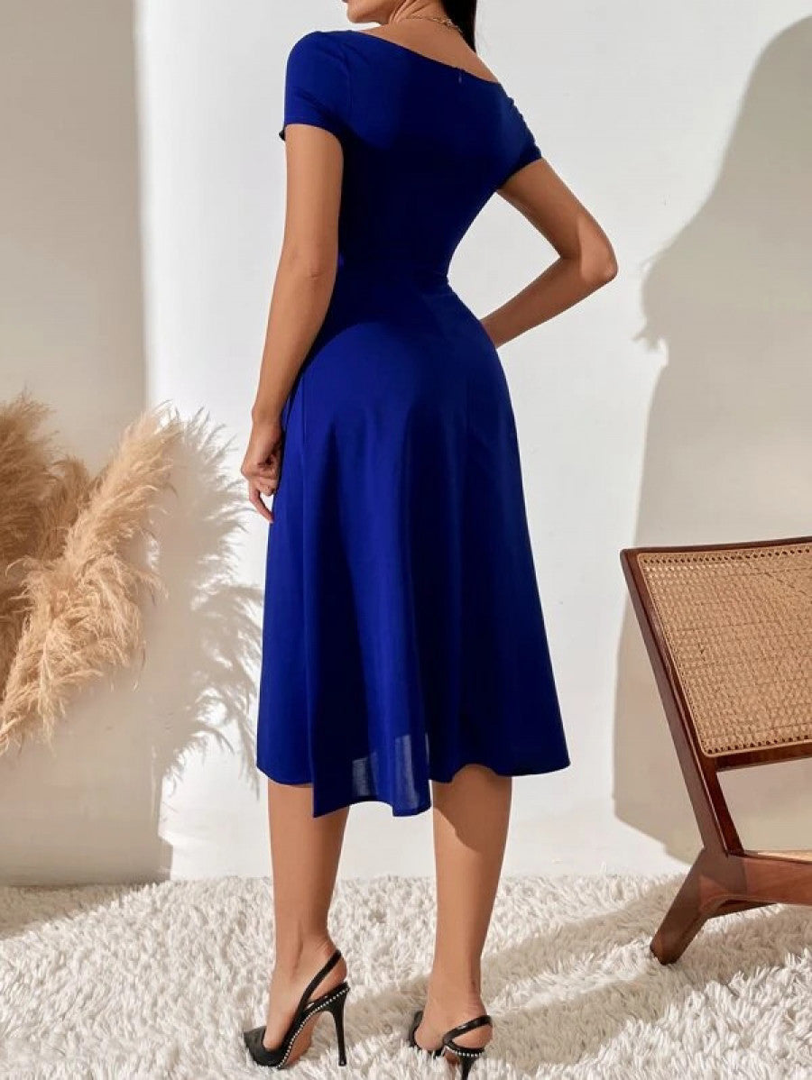 Ruched Pleated Detail A-line Dress